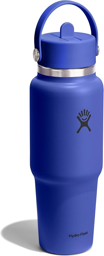 Hydro Flask Travel Water Bottle - Insulated Stainless Steel - Wide Straw Lid, Non Spill, Leakproof in 32 Oz Capri Blue