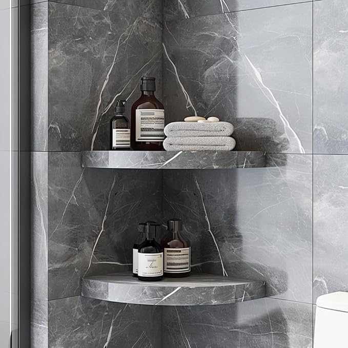 9'' x 9'' x 0.75 Thickness Premium Marble Corner Shelves for Bathroom Wall (Light Travertine)