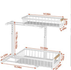 2 Pack Under Sink Organizer, 2 Tier Pull Out Cabinet Organizer with 5-Level Adjustable Height, Sliding Metal Storage Rack for Kitchen Bathroom Pantry, White
