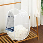 Pack of 2 Pop Up Laundry Hampers, Collapsible Mesh Laundry Baskets, Foldable Clothes Hampers for Bathroom, College Dorm, Travel (White)