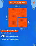 Skywin Wooden Peg Board for Nerf Gun Storage Organizer 13 x 13 x 0.31 Inches - Compatible with All Blasters Nerf Gun Rack Organizer for Wall Organization (Orange)