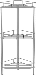 3 Tier Floor Standing Corner Shower Caddy Organizer Shelf with Hooks, Bathroom Shelves Stand Rack, Gray