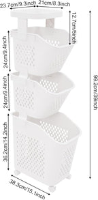 3-Tier Laundry Hamper Sorter with Wheels, Vertical Rolling Laundry Baskets Removable and Stackable, Space-Saving Cart Organizer for Dorm, Closet and Bathroom (3-Tier)