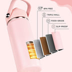 24oz Insulated Stainless Steel Water Bottle, Wide Mouth Double Wall Vacuum, Silicone Straw, Sweat & Leak Proof, BPA Free Insulated Water Flask for Travel, Keep Cold 24h Hot 12h, Coral Pink
