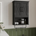 ChooChoo Farmhouse Medicine Cabinet, Bathroom Wall Cabinet with Adjustable Shelf, Towel Bar, 3 Hooks, Over The Toilet Storage Cabinet for Bathroom, Kitchen, 19.3''L, Black