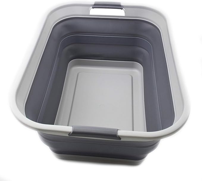 SAMMART 42L(11 gallon) Collapsible Plastic Laundry Basket-Foldable Pop Up Storage Container/Organizer-Portable Washing Tub-Space Saving,Water capacity 34L(9 gallon) (1 Rectangular - strengthen, Grey)