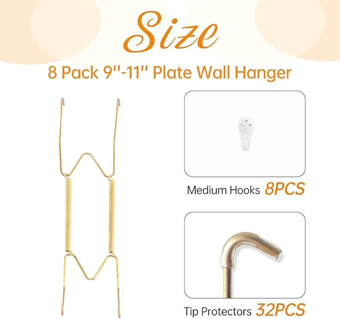 Bilillo 8 Pack Plate Hangers for The Wall, Suitable for 9-11 inch Art Plate, Stainless Steel Invisible Heavy Duty Wire Plate Holder with Wall Hooks, Plate Hangers for Displaying Plates, Platter, Dish