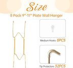 Bilillo 8 Pack Plate Hangers for The Wall, Suitable for 9-11 inch Art Plate, Stainless Steel Invisible Heavy Duty Wire Plate Holder with Wall Hooks, Plate Hangers for Displaying Plates, Platter, Dish