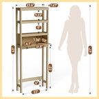 Over The Toilet Storage Cabinet, Behind Toilet Bathroom Organizer with Adjustable Shelves, Above Toilet Organizers with Rattan Door, Space Saver for Restroom, Bathroom, Laundry