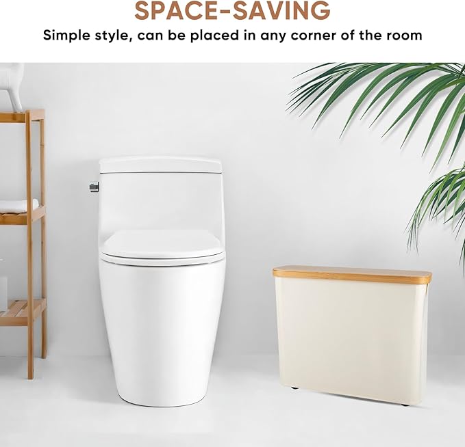Anfly Bamboo Toilet Paper Storage Organizer with Lid - Holds 12 Mega Rolls, Countertop Bathroom Tissue Holder Cabinet, TP Storage Basket