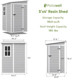 Patiowell 5x4 FT Outdoor Storage Shed with Floor, Resin Outside Storage Shed with Floor & Lockable & Window Door for Patio Furniture, Garden Tools and Bicycle, Light Gray
