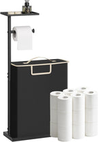 Toilet Paper Holder Free Standing with Storage for Up to 12 Rolls,Rustproof Metal Black Toilet Paper Stand with Shelf,All-in-One Toilet Tissue Roll Dispenser and Organizer with a Lidded Basket