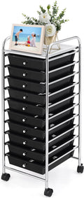 GOFLAME 10-Drawer Rolling Storage Drawer Cart, Utility Cart with Removable Drawers & Metal Frame, Mobile Art Craft Drawer Cart with Lockable Wheels for Home, Office, Studio, School, Black