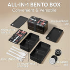 Umami Bento Box Adult All-In-1 w/4 Utensils, 2Sauce Jars, 2 Dividers, 100% Leakproof, Microwave & Dishwasher Safe, Stackable Bento Lunch Box Containers for Men/Women, Matte Black - Miyajima, 40 oz