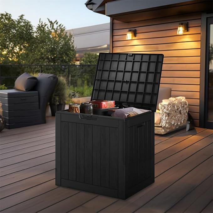 36 Gallon Resin Deck Box Outdoor Storage Box for Patio Furniture,Outdoor Cushions,Garden Tools and Pool Supplies,Waterproof,Lockable(Black,36Gallon)