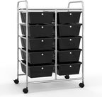 Giantex 10 Drawers Rolling Cart, Classroom Organizers, Storage Cart with Wheels, for Teacher Office Home School Supplies Tool Craft Art Paper, Black