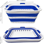 SAMMART 42L (11 gallon) Collapsible Plastic Laundry Basket - Foldable Pop Up Storage Container/Organizer - Space Saving Hamper/Basket (1, White/Dark Blue)