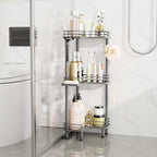 Consumest Corner Shower Caddy Standing - 3-Tier Stainless Steel Shower Organizer with Soap Holder and 4 Hooks, Large Capacity Corner Shelf Stand for Bathroom, Rest Room, Grey
