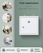Uniclife Wall Mount Medicine Cabinet with Key Lock & Handle Locking First Aid Cabinet Lockable Medical Cabinet Lightweight Medium Medicine Organizer Secure Steel Wall Cabinet Metal Storage Box, White