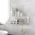 Shower Caddy Organizer with Hooks,Self Adhesive Bathroom Shelves,Shower Shelves,No Drilling Bathroom Organizers and Storage,Perfect for RV, Apartment, Home Decor,3 Pack White