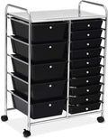 RELAX4LIFE 15 Drawer Rolling Storage Cart, Mobile Drawer Carts for Craft Art Supply Paper Salon, Utility Cart on Wheels for Classroom Teacher School Office, Rolling Cart with Drawers (Black)