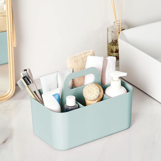 Multiuse Caddy Organizer with Handle - Stackable Plastic Tote Bin - Art Craft Supplies, Office, Desk, Stationery Pen Holder, Kitchen, Utensil, Makeup, Bathroom, Shower, Cleaning, Dorm Organizer - Mint
