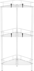 3 Tier Floor Standing Corner Shower Caddy Organizer Shelf with Hooks, Bathroom Shelves Stand Rack, White