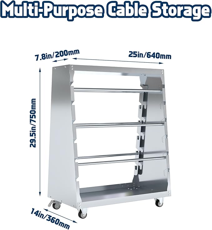 Baoz Wire Spool Rack Wire Cable Dispenser with 6 Rods Multiple Axle Cable Caddy on Wheels Wiring Spool Holder Storage Cart for Electrical Industrial,300lbs Capacity,Gray