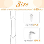 Bilillo 3 Pack Plate Hangers for The Wall, Suitable for 16-20 inch Art Plate, Stainless Steel Invisible Heavy Duty Wire Plate Holder with Wall Hooks, Plate Hangers for Displaying Plates, Silver