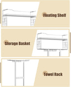 Towel Racks for Bathroom - Wall Mounted Metal Rack with Wood Plank, Bathroom Storage Organizer, Towel Holder Stores 6 Large Rolled Towels Easily, Silver with White Plank