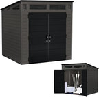 Suncast Modern Outdoor Storage Shed, 200 cu. ft. Peppercorn Resin Shed for Lawn Mower, Bikes, Utility Tools, Patio, & Yard. Weatherproof & Lockable Modern Sheds & Outdoor Storage, Made in USA