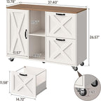 Lateral File Cabinet with 2 Drawers and Door, Mobile Farmhouse File Cabinet for Letter/A4 Size Hanging Files, Large Wood File Storage Cabinets Printer Stand for Home Office, White