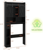 Vabches Over The Toilet Storage Cabinet, Farmhouse Storage Cabinet Over Toilet with Sliding Doors & Toilet Paper Holder Stand，Home Space-Saving Toilet Rack, for Bathroom, Laundry and Restroom.Black