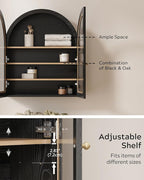 Arched Wall Cabinet, Large Bathroom Medicine Cabinet Wall Mounted Cupboard, Modern Floating Storage Cabinet with Acrylic Door Adjustable Shelf, Wood Organizer (Black-Oak)