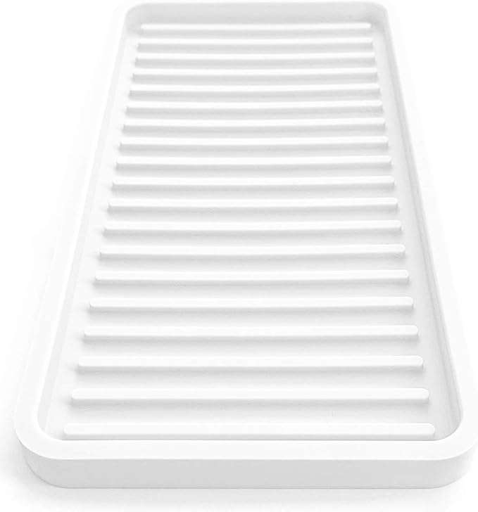 Happitasa Silicone Kitchen Sink Organizer Tray, Sponge Holder and Countertop Protector | Bathroom and Kitchen Soap Dish and Dispenser Tray (White, 10"x5.25")