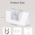 Multi-Functional Pencil Holder for Desk, Desk Organizers and Accessories with 4 Compartments for Office Art Supplies,Desk Phone Stand Charger for Desktop/Counter,Wihte Office Storage for Pens, Keys
