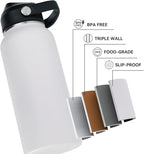 32oz Insulated Stainless Steel Water Bottle, Wide Mouth Double Wall Vacuum, Silicone Straw, Sweat & Leak Proof, BPA Free Insulated Water Flask for Travel, Keep Cold 24h Hot 12h, White