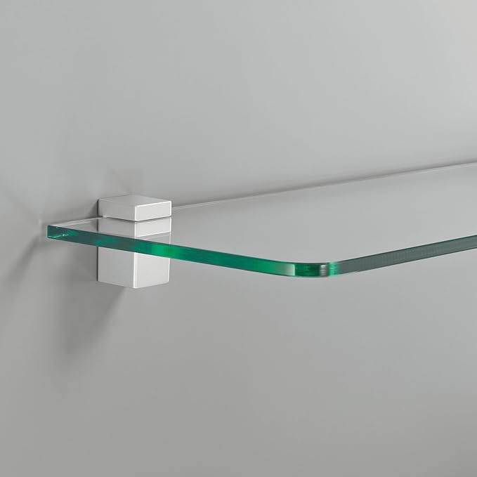 Glass Shelves - Tempered Safety Glass Shelves for Bathroom, Choose Over 20 Shelf Brackets and Multiple Shelf Sizes - Bloc Style - 31.5 x 7.9 in - Silver Clip