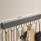 Kitchen Utensil Hanger Wall Mounted Hooks, No Drilling Removable and Adjustable Hooks Kitchen Rail with 8 Hooks for Hanging Cooking Utensils, Mugs, Spoons (10 Hooks)