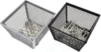 HAHIYO Stackable Paper Clip Mesh Holder Cup 2.2" Height 4 Pack Sturdy Paperclip Holder Container for Desk Drawer Organizer Collection for Home Office School Black Silver Soft Foam Feet No Sharp Edges