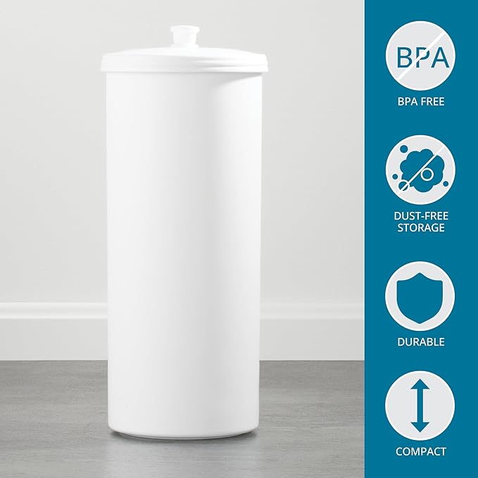iDesign Freestanding Bathroom Toilet Paper Storage Holder with Lid for 3 Extra Rolls, 2-Pack, White