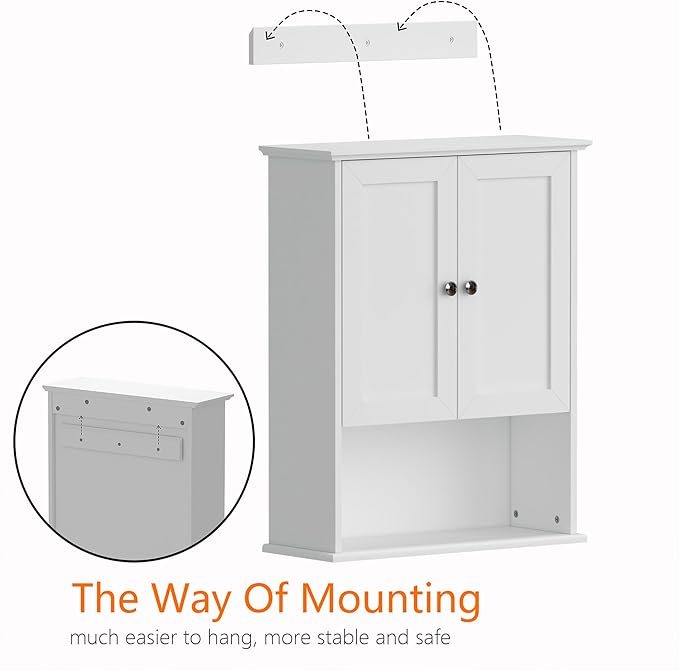Medicine Cabinet, Over The Toilet Storage Cabinet, 24x30 Inch Wall Mount Bathroom Storage Cabinet with 2 Doors & Adjustable Shelves, Wooden Bathroom Wall Cabinet, White