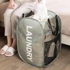 Larpur Pop Up Laundry Baskets, 2 Pack Mesh Laundry Hampers Collapsible Clothes Hampers for Home, Dorm, Travel (Gray + Blue)