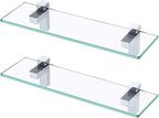KES Glass Shelves for Bathroom, Bathroom Tempered Glass Shelf Rectangle 16 Inch Bracket Wall Mount 2 Pack Polished Chrome, BGS3201S40-P2