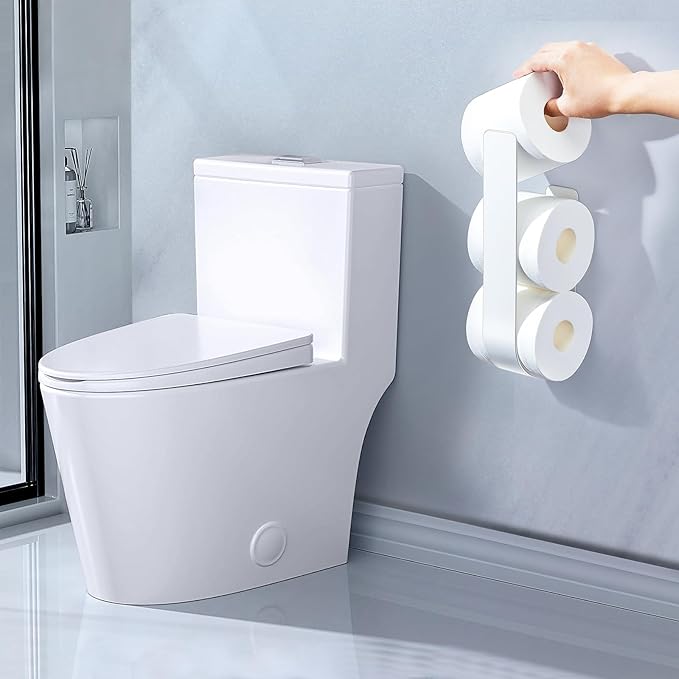 Toilet Paper Storage Wall Mount, Over The Tank Extra Toilet Paper Holder for 3 Rolls Tissue, Metal Tissue Roll Storage Stand for Bathroom, RV Adhesive Loo Roll Holder (White)