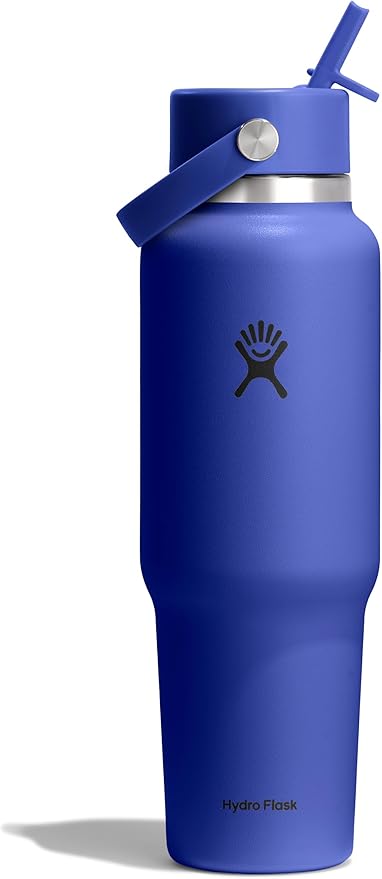 Hydro Flask Travel Water Bottle - Insulated Stainless Steel - Wide Straw Lid, Non Spill, Leakproof in 40 Oz Capri Blue