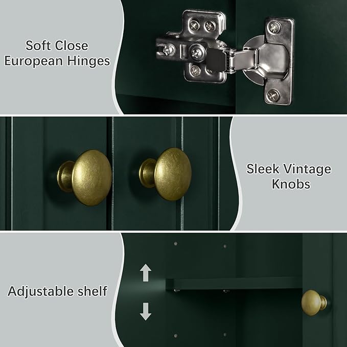 Over The Toilet Storage Cabinet, Over The Toilet Storage with Fluted Door Over The Toilet Cabinet with Adjustable Shelf Above The Toilet Storage Cabinet for Bathroom Organizer, Forest Green