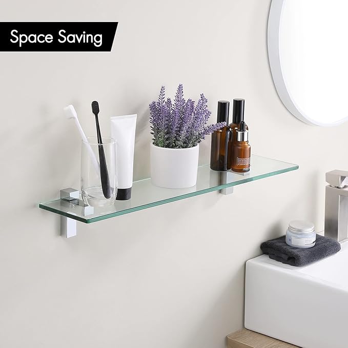 KES Bathroom Shelf 24 Inch Glass Shelf Wall Mounted Tempered Glass Shelves Polished Chrome Finish, BGS3201S60