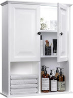 HAIOOU Bathroom Wall Cabinet with Motion Sensor LED Light, Wooden Medicine Cabinet Wall Mounted Cupboard, Over Toilet Storage Cabinet with Buffering Hinges and Adjustable Shelf - Modern White