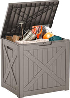 32 Gallon Resin Deck Box Outdoor Storage Box for Patio Furniture,Outdoor Cushions,Garden Tools and Pool Supplies,Waterproof,Lockable(Grey,32Gal)
